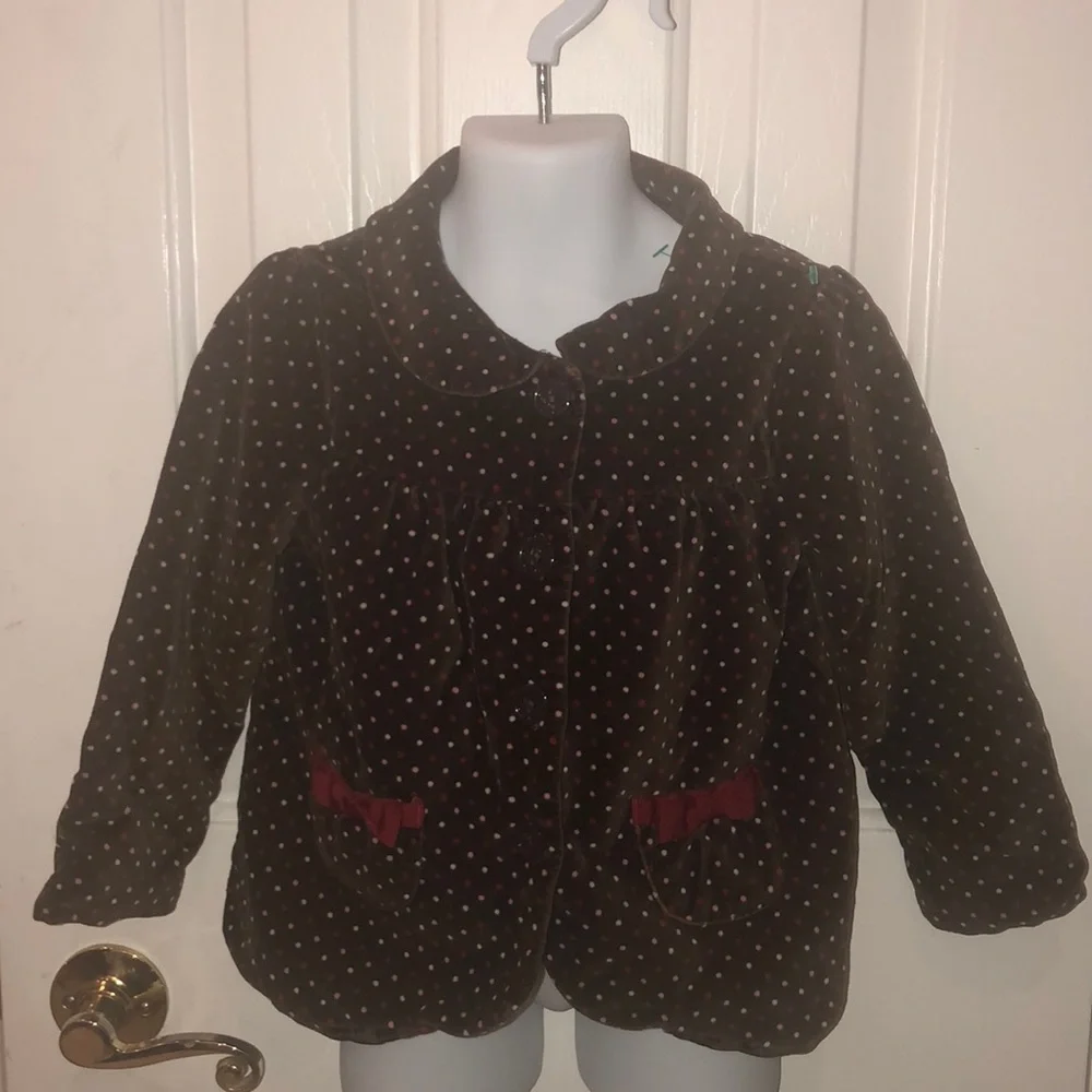 Gymboree brown velour jacket with polka‎ dots